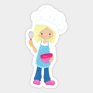 Baking, Baker, Pastry Chef, Cute Girl, Blonde Hair Sticker